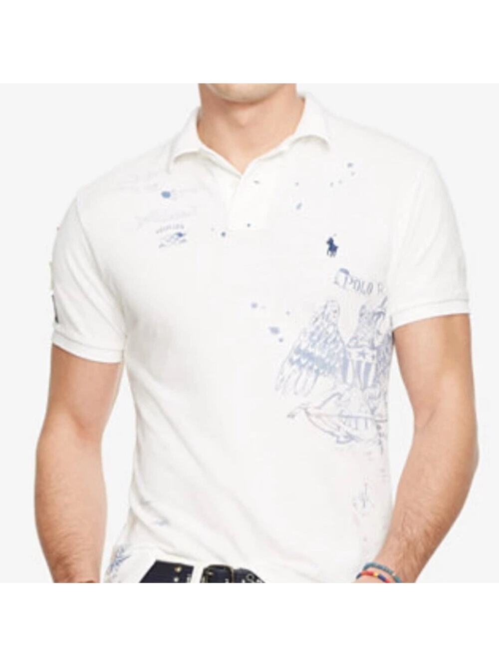 RALPH LAUREN Nautical Pony Logo Oxford white Patriotic All American Pique Polo